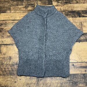 Elsamanda Knit Poncho Sweater Open Front Sleeveless Gray Made in‎ Italy S